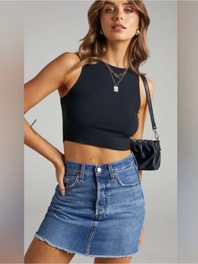 Levi's Ribcage High Waist Denim Mini Skirt Size 26 with Big E
